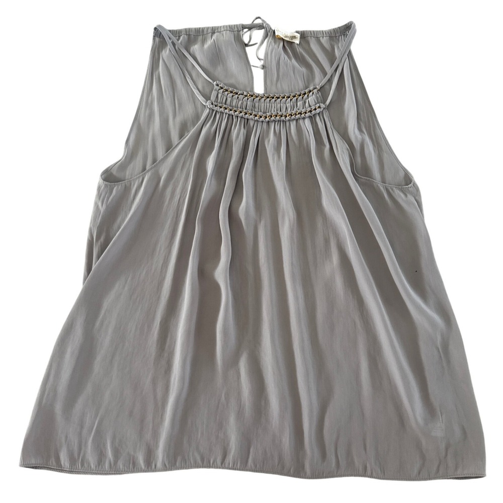 Ramy Brook New York Sleeveless Halter ank Top Gray Gold Chain Accent XS‎